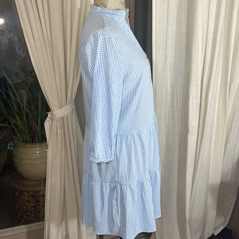 White & baby blue plaid prairie dress Dorothy style lightweight cool loose fit S - Picture 9 of 12